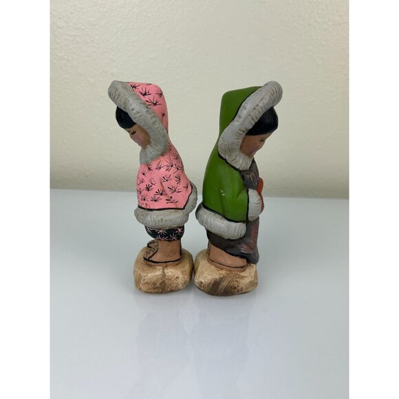 Eskimo Ceramic Hand Painted Girl & Boy Figures, Set of 2 Alaskan Winter Art - Picture 9 of 15